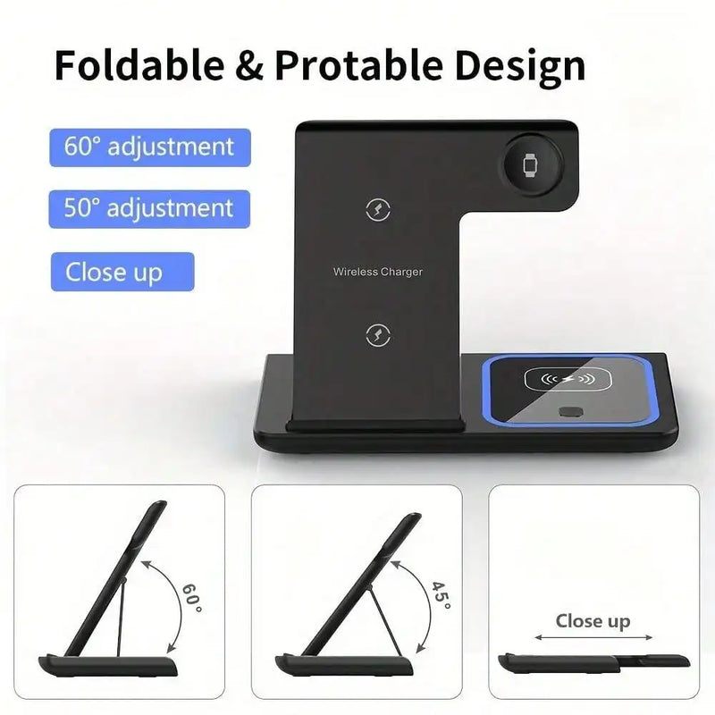 Wireless Charger 3-In-1 Charging Station,Wireless Charger Mobile Phone Holder, LED 3 in 1 Wireless Charger Station For iPhone 17 16 15 14 13 12 Pro Max Apple Watch 10/9/8/7/6/5 AirPods 3/2 Fast Charging Dock