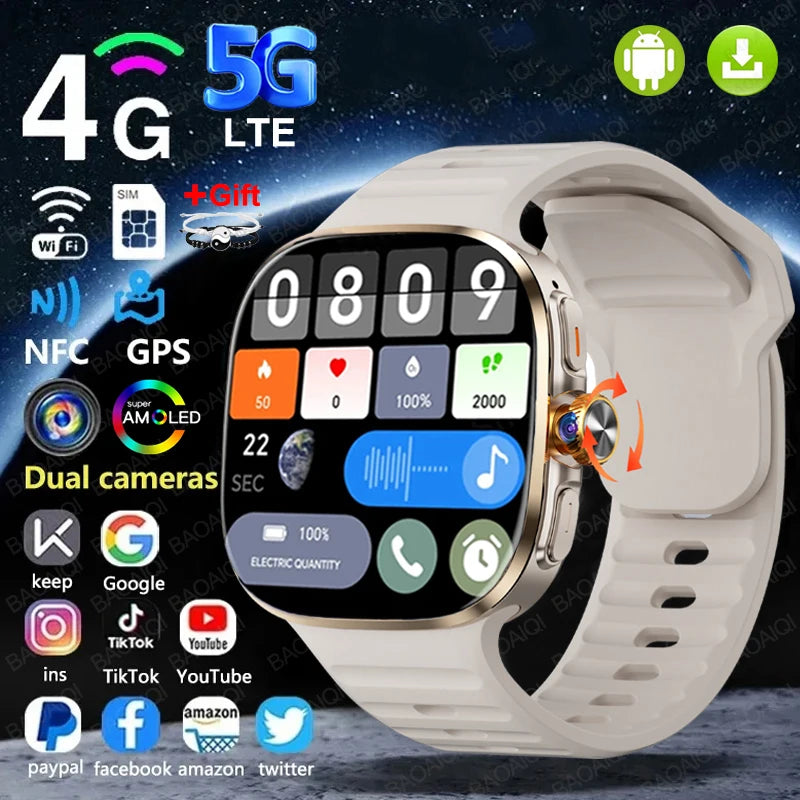 4G/5G Smartwatch 2.4 inch 720*720 Amoled Android 10.0 900W Camera GPS WIFI SIM Card 16GB+256GB RAM 2100Mah Battery Smart Watch