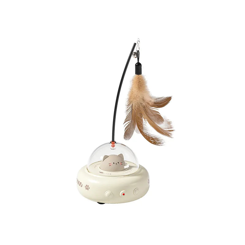 Interactive Cat Toys with Feather Wand & Laser Teaser, Automatic Rechargeable Pet Chase Toy with Soft Night Light, Self-Moveing