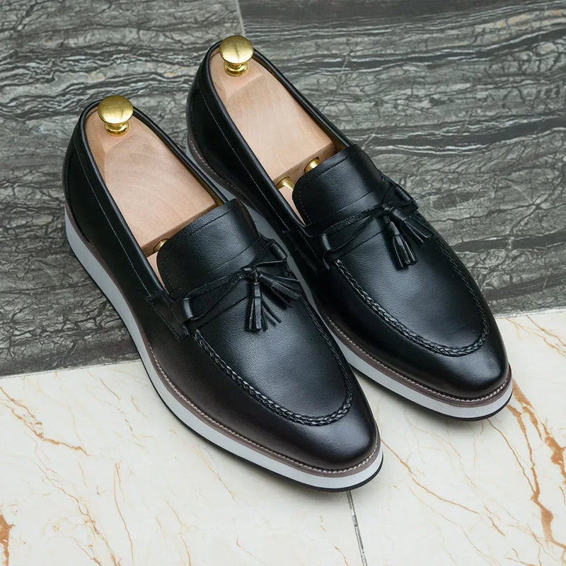 Men's Calfskin Leather Tassel Loafers Casual Flat Shoes Handmade Stylish and Comfortable Suitable for Office Street Wear