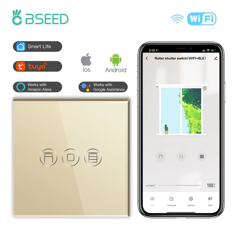Bseed EU Standard Tuya Wifi Blind Switches Wireless Smart Roller Shutter Switch Smart Life Google Assistant Alexa Voice Control
