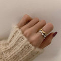 VENTFILLE 925 Sterling Silver Irregular Design Wave Golden Stackable Finger Rings Trendy Adjustable For - Visuel 3 | SAMAG