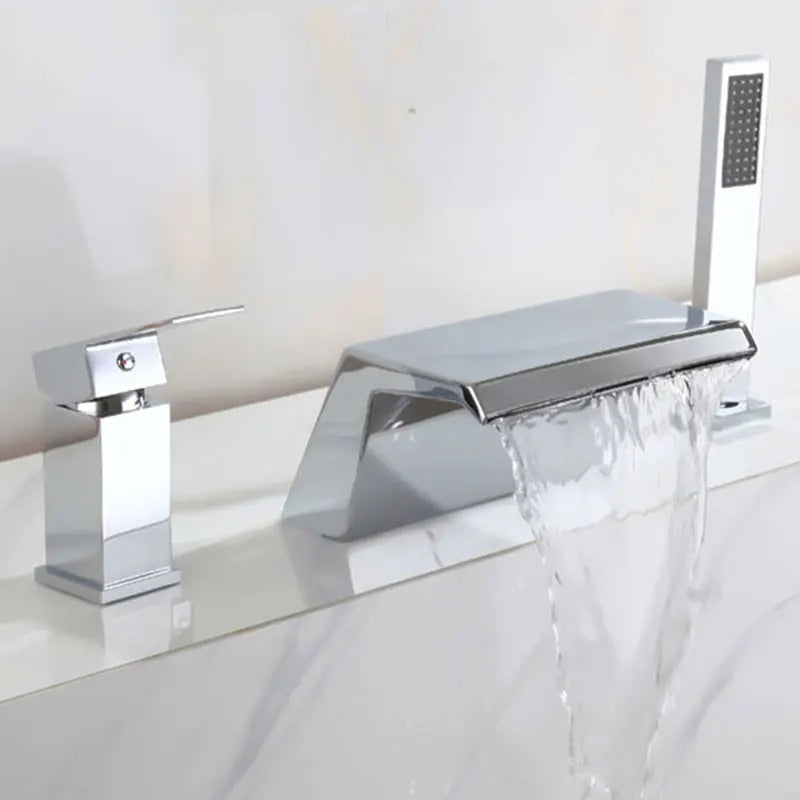 Waterfall split bath faucet Hot and cold Water flow three-hole three-piece bathtub handle shower set faucet Diverter  Black
