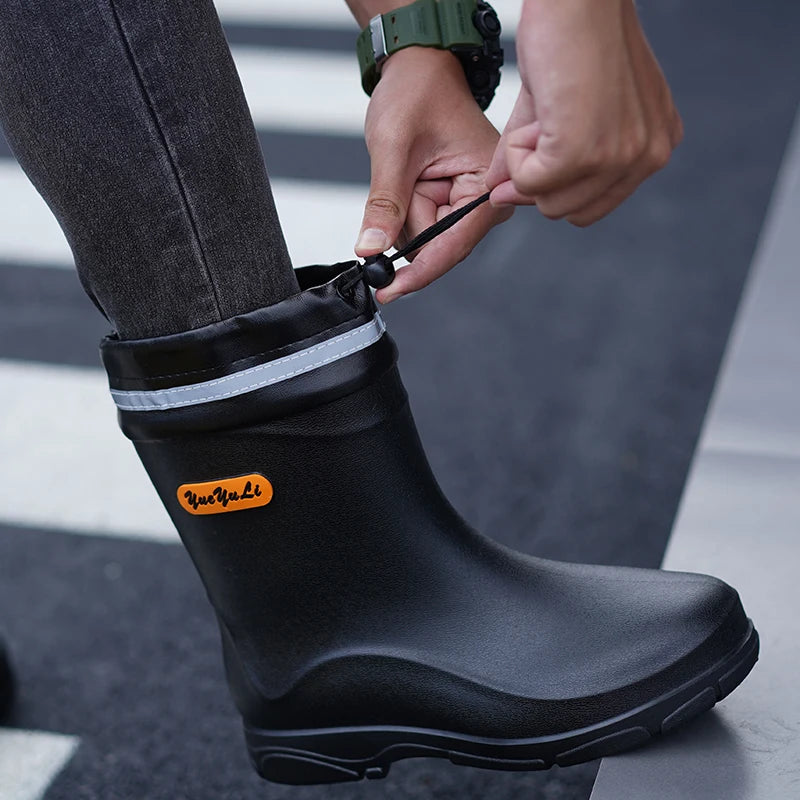 Short tube rain shoes for men, waterproof and anti slip, mid tube water shoes, rainy day delivery riders, low cut work rubber ra