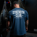 STRENGTH CLUB Oversized Loose Running T-Shirts Mens Gym Fitness Sports Half Sleeve T Shirt Training Bodybuilding Clothing Tee