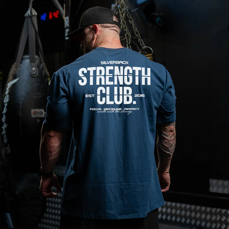 STRENGTH CLUB Oversized Loose Running T-Shirts Mens Gym Fitness Sports Half Sleeve T Shirt Training Bodybuilding Clothing Tee