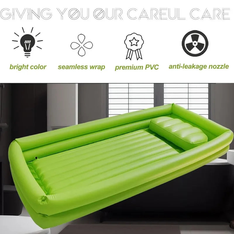 Bedside Medical Bathtub Inflatable Bed Tub with Soft Air Pillow Shower Assistive Bedridden Patients Bath Basin Kit PVC Wash Set