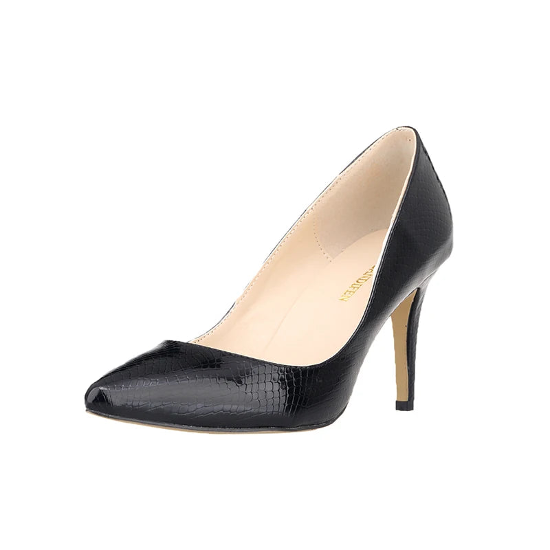 Women Shoes Fashion 8cm Sexy Crocodile Pattern Pointed Toe High Heels Pumps Office Med Heels Gold Silver Wedding Shoes Plus Size
