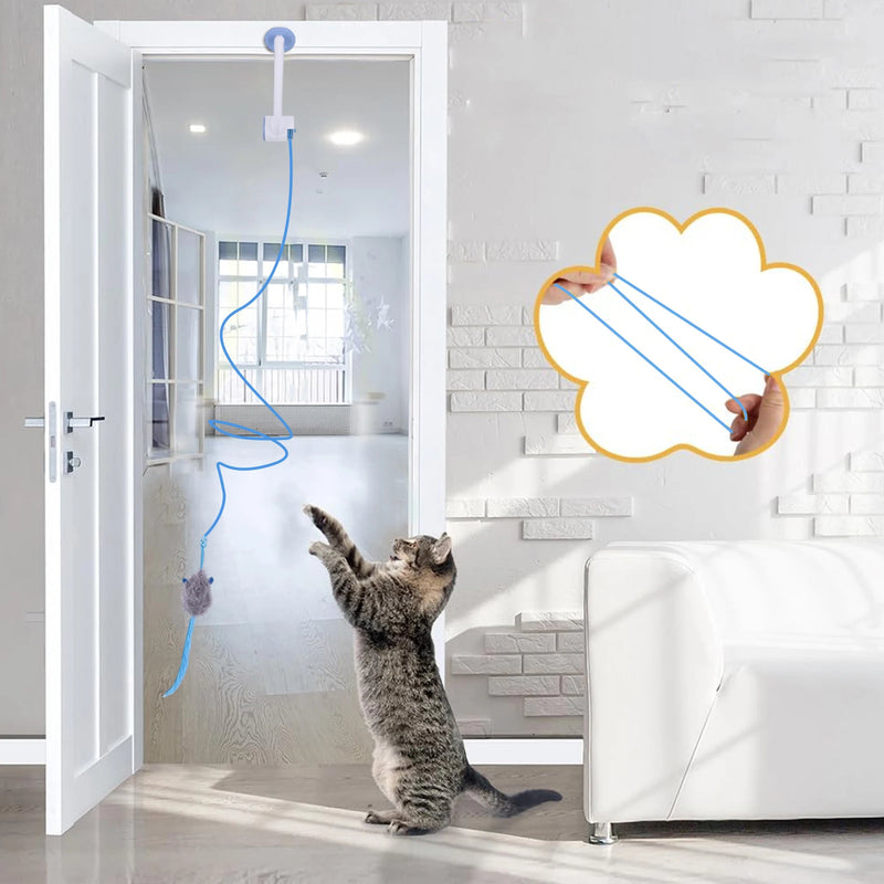 Door Hanging Auto-Rebound Cat Toy Retractable Kitten Teaser with 3 Catnip Mice Interactive Pet Play Toy for Indoor Cats Playing