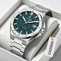 CADISEN Watch Business Automatic Watches Mens Japan 8215 Mechanical Luminous AR Sapphire 100M Waterproof Calendar WristWatch+Box