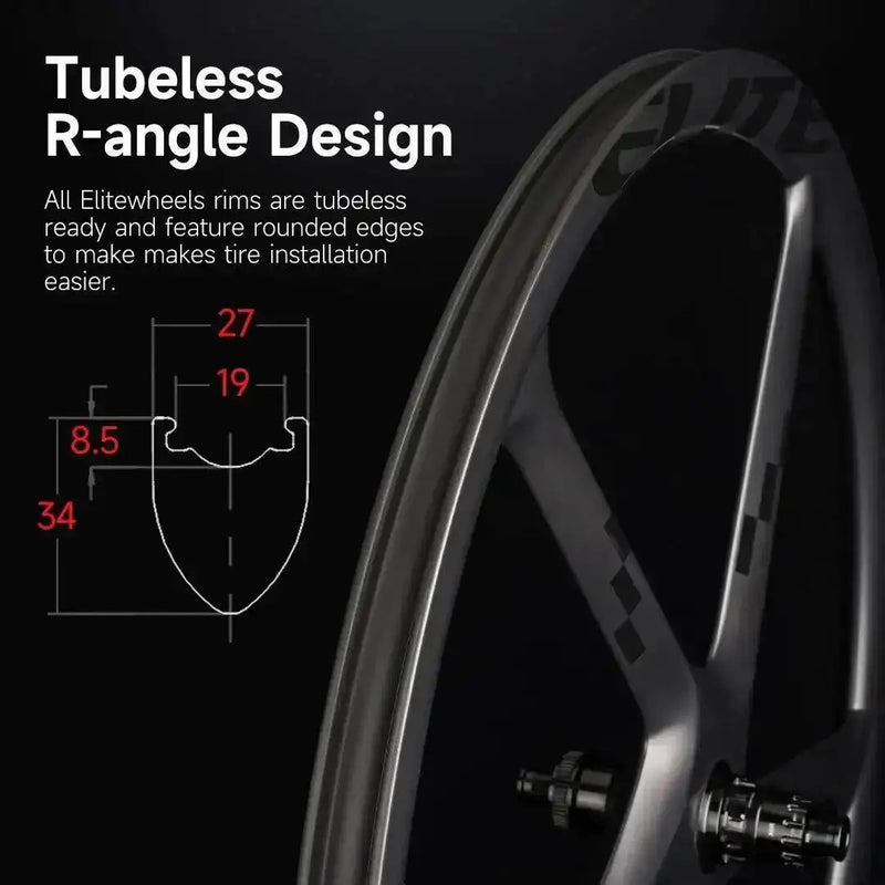 ELITEWHEELS Gravel 5 Carbon Spoke Wheels Road Disc Tubeless Inner Width 19mm Ratchet System Center Lock Hub Trail Cross Country