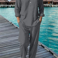 New Long Sleeve Henley Shirt Pants Suit Men Lightweight Breathable Streetwear Solid Color Business Button - View 6 | SAMAG
