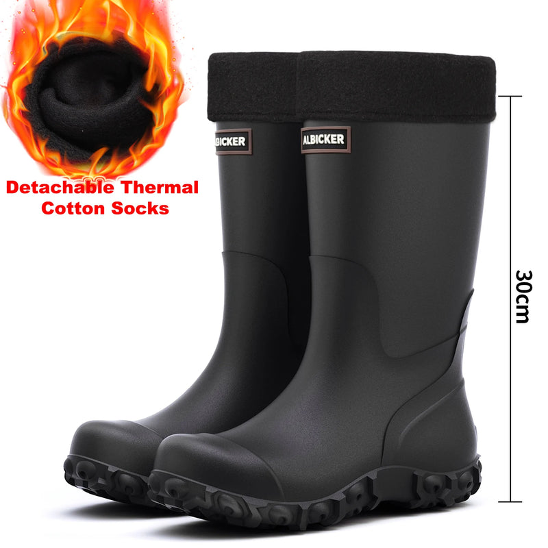 Men's Rain Boots Long Tube Water Shoes Non-slip Waterproof Safety Work Shoes Black Red High-Top Fishing Boots With Cotton Socks