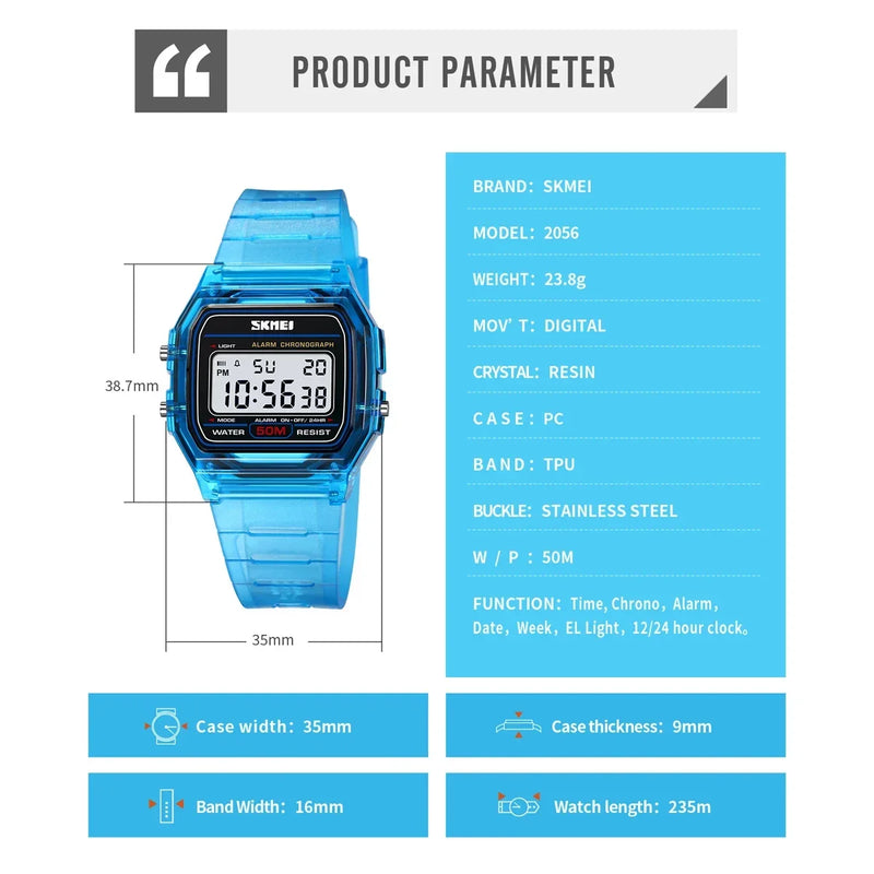 2056 Electronic Watch for Men Women Waterproof Sport Calendar Date Wristwatch Countdown Clock Boy Girl - Visuel 6 | SAMAG