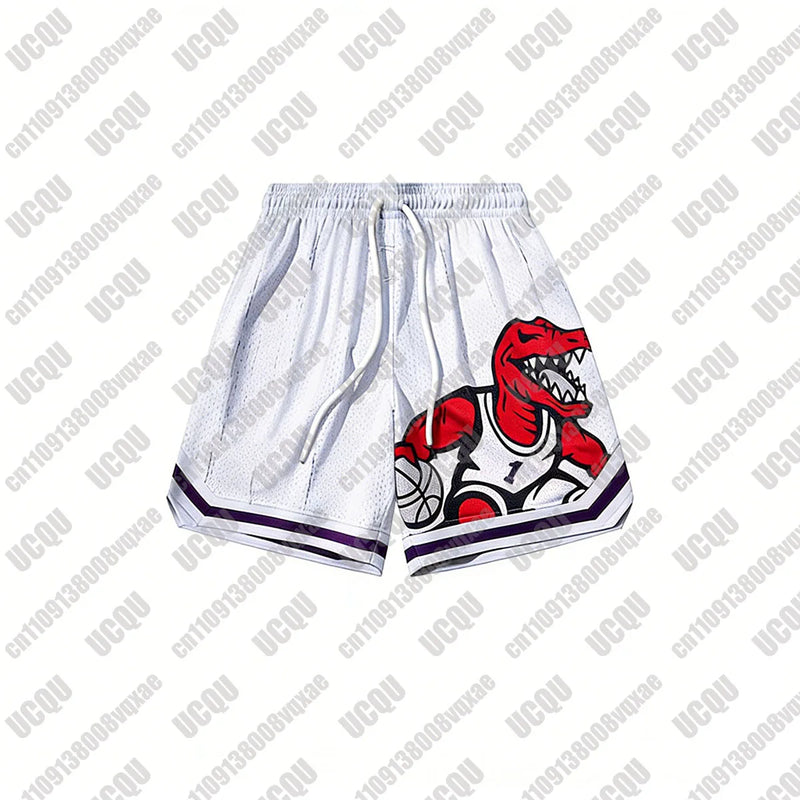 2026 New Men's Dinosaur Graphic Mesh Basketball Shorts Quick-Drying Training Running Casual Loose Five-Point Shorts