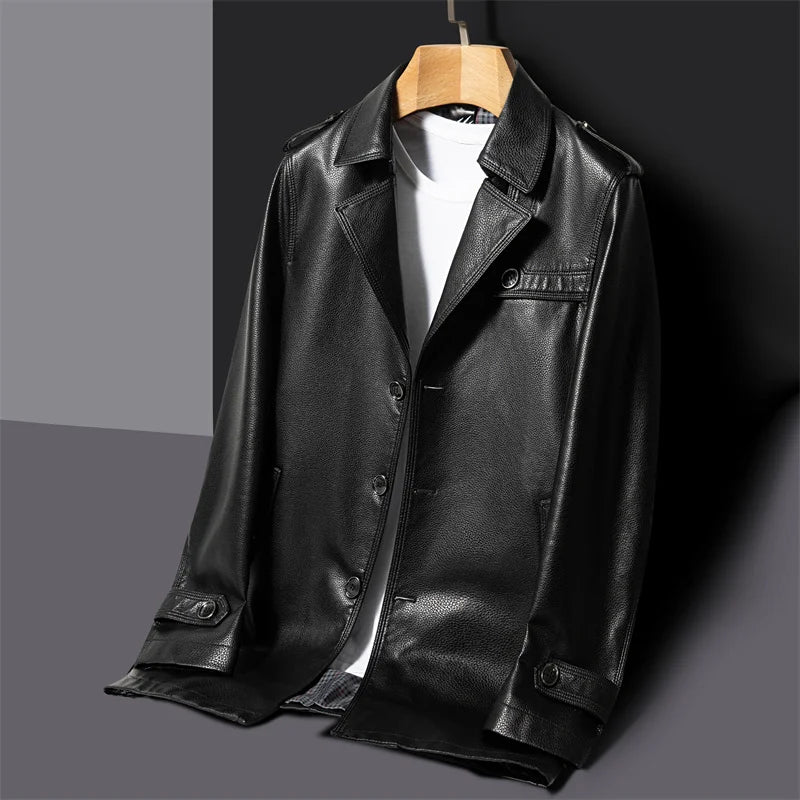 2024 High Quality Fashion Trend Banquet Autumn and Winter Long Leather Trench Coat Men's Business Handsome Trench Coat