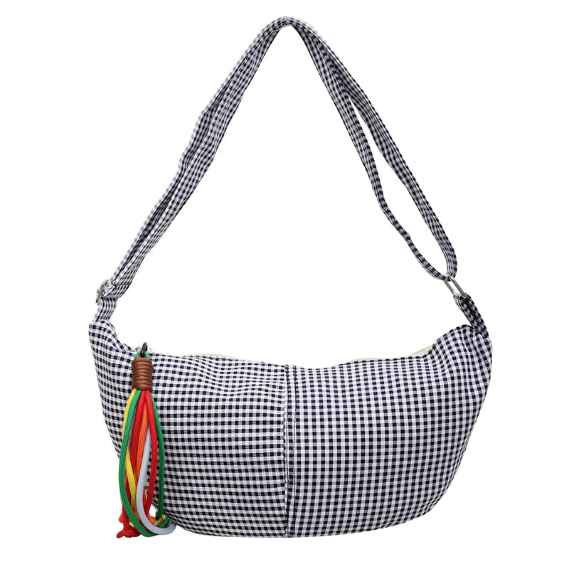 Microfiber Plaid Zipper Hobos Bags 2026 Spring/summer New Versatile Bags Daily Commute Fashion Portable Crossbody Bags
