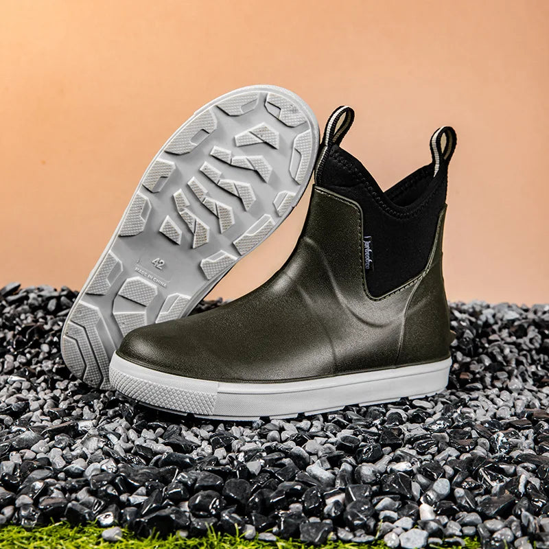 Versatile Casual Middle Tube Waterproof Shoes Men Fashion Hiking Shoes Anti-slip Wear-resistant Outdoors Rain Boots Fishing Boot