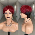 Straight Short Pixie Cut Wigs With Bangs For Women Ombre Brown Red Brazilian Human Hair Wigs Full Machine Made Wigs