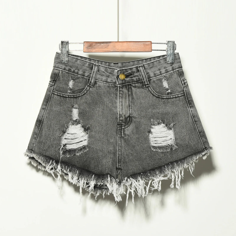 Factory Direct 2026 Summer Korean Style Plus Size Women's Denim Shorts, Ripped Stretch Jeans Shorts for Curvy Ladies