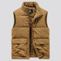 6XL Men's Corduroy Vest Zip Up Fleece Lined Sleeveless Jacket Male Thick Autumn Warm Winter Casual Outside Work Brown Waistcoat