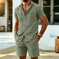 Summer Fashion Men Linen Short Sleeve Shirt Set Outdoor | SAMAG