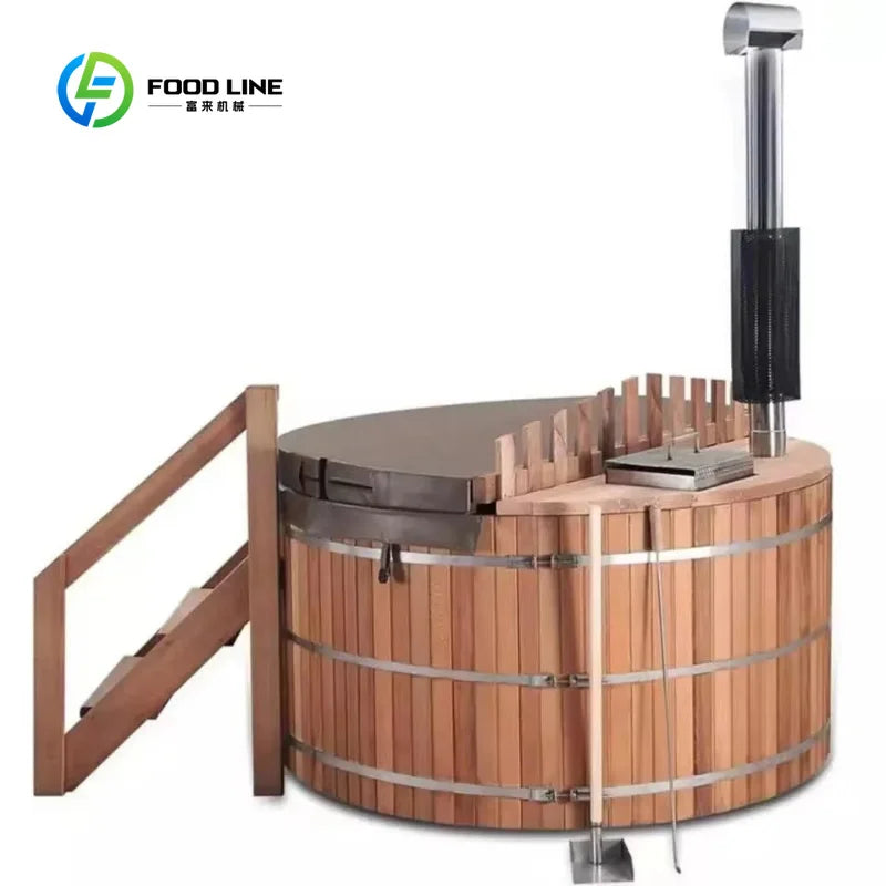 Customized Outdoor Hot Water Bath Bucket Wood Fired Heating System Wooden Bathtub Comfortable Soaking Hot Tub