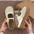 Summer Women's Hollow Out Woven Round Toe Mary Jane Buckle Strap Chunky Platform Mule Clogs Slides Sandals Casual Slippers Shoes