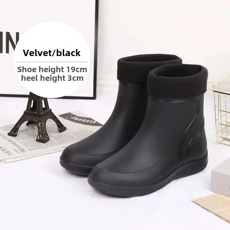 Waterproof Men's Rain Boots 2025 Thickened Warm EVA Sole Plastic Upper Short Toe-Cap Rain Shoes for Kitchen Construction Fishing