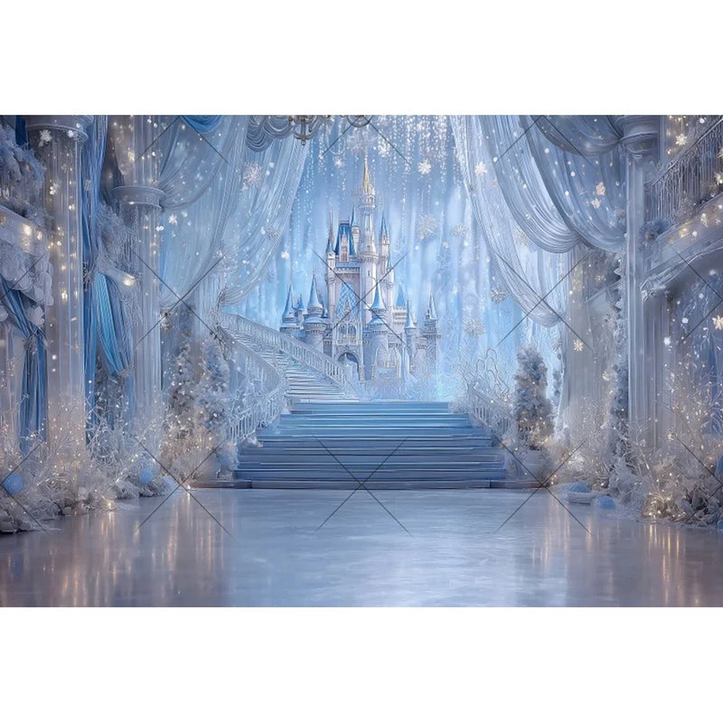 Ice Castle Girls Princess Birthday Party Decor Photography Backdrop Blue Curtains Photozone Background Photo Studio Shoots Props