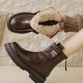 Autumn Winter New Women's Ankle Boots High Quality Wool Warm Platform Leather Boots British Chelsea High Heels Ladies Snow Boot