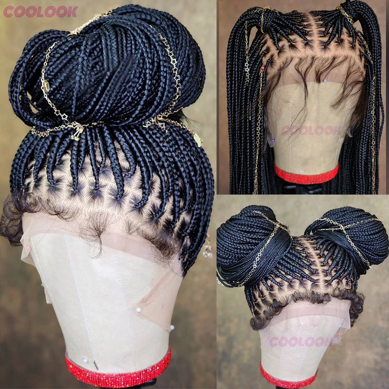 Cornrows Braided Wig Small Square Knotless Box Braids Wigs For Black Women With Baby Hair Synthetic Long 36Inches Braiding Hair