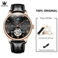 OLEVS 7009 Business Skeletonizing Mechanical Watch Gift Round-dial Genuine Watchband Wristwatch Week Display Calendar Men Watch