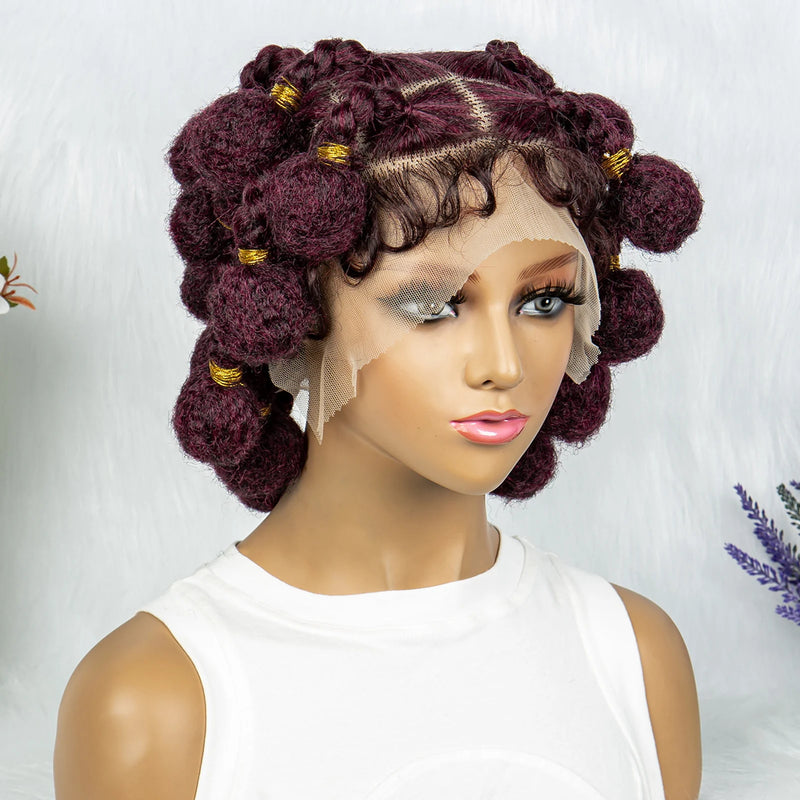 Burgundy 99J# Handmade Bantu Braided Wigs Synthetic Full Lace Braided Lace Wigs for Women Lace Front Braids Wigs with Baby Hair