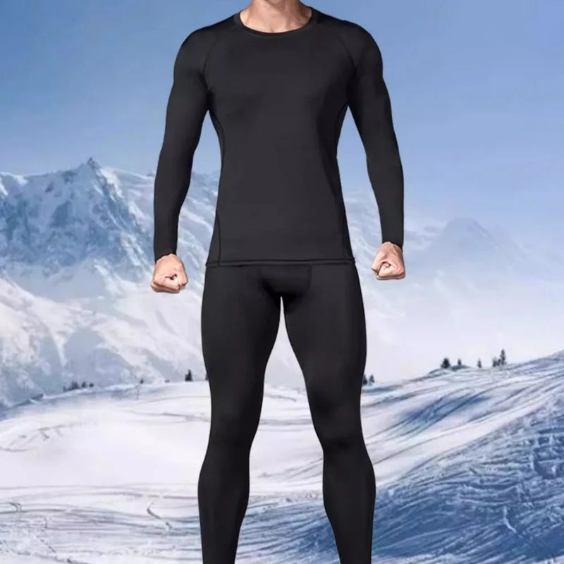 2PCS Set Quick-drying Men's Ski Thermal Underwear Elastic Soft Fleece Fitness Suit Comfortable Tight-fitting Tops Pants Set Gym