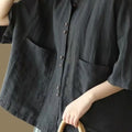 Retro Cotton Linen ort Sve Women's irt Summer New Loose Casual  Collar Top Faion Korean Sle Thin Material