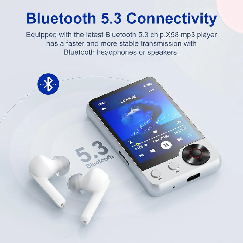 128GB MP3 Player with Boosted Bluetooth 5.3, Music Player Features HD Speaker, 2.4" Touchscreen, Expandable SD Card Slot, Dual