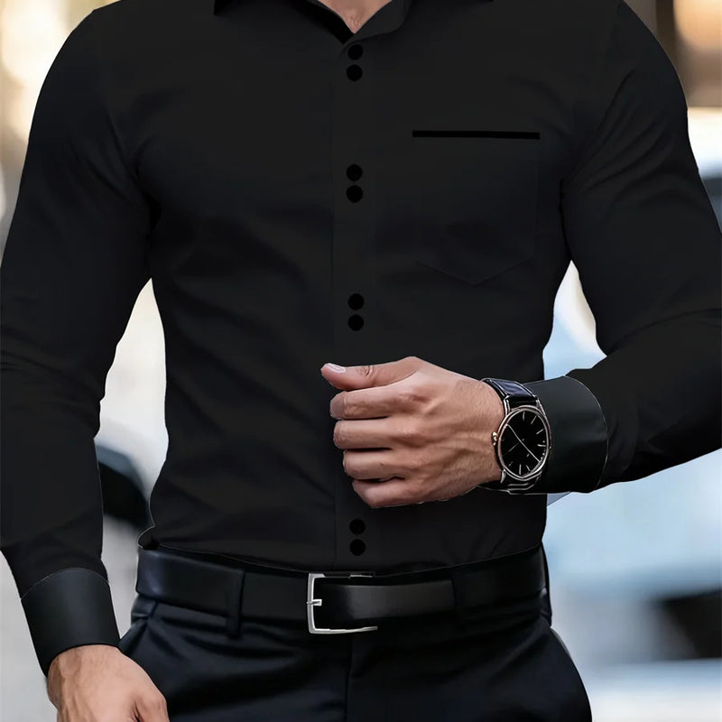 Men's Business Color Block Collar Long Sleeve Shirt, Slim | SAMAG