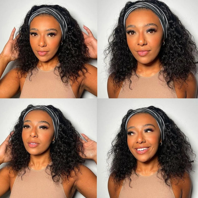 4x4 Lace Front Brazilian Human Hair Wigs Water Wave Straight Pixie Bob Cut Wig with Pre Plucked Hairline for Women Natural Look