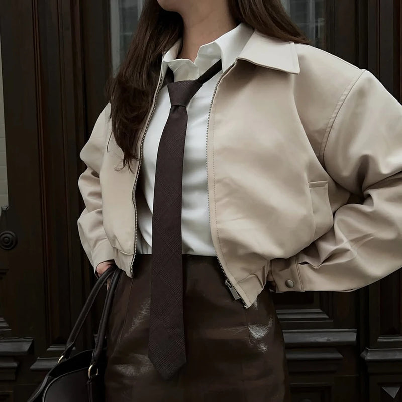Tuularose Women's 2 Piece Fashion Lapel Zip Jacket Pleated Shorts Suit Vintage Streetwear New Party  Autumn Female Short Sets