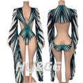 HLJ Sexy Stripe Print Women Swimwear Bodysuits Fashion | SAMAG