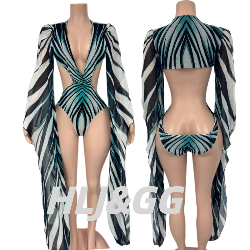 HLJ Sexy Stripe Print Women Swimwear Bodysuits Fashion | SAMAG