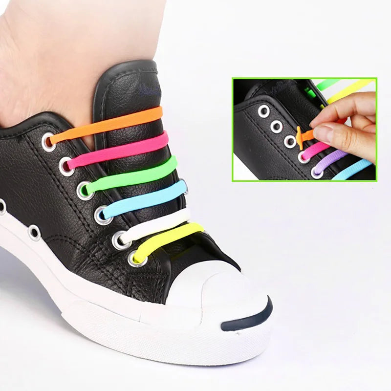 New Silicone Shoe Laces Elastic No Tie Shoelaces 16 PCS for Sneakers Quick Put on And Take Off Safety Lazy Shoe Lace Accessories