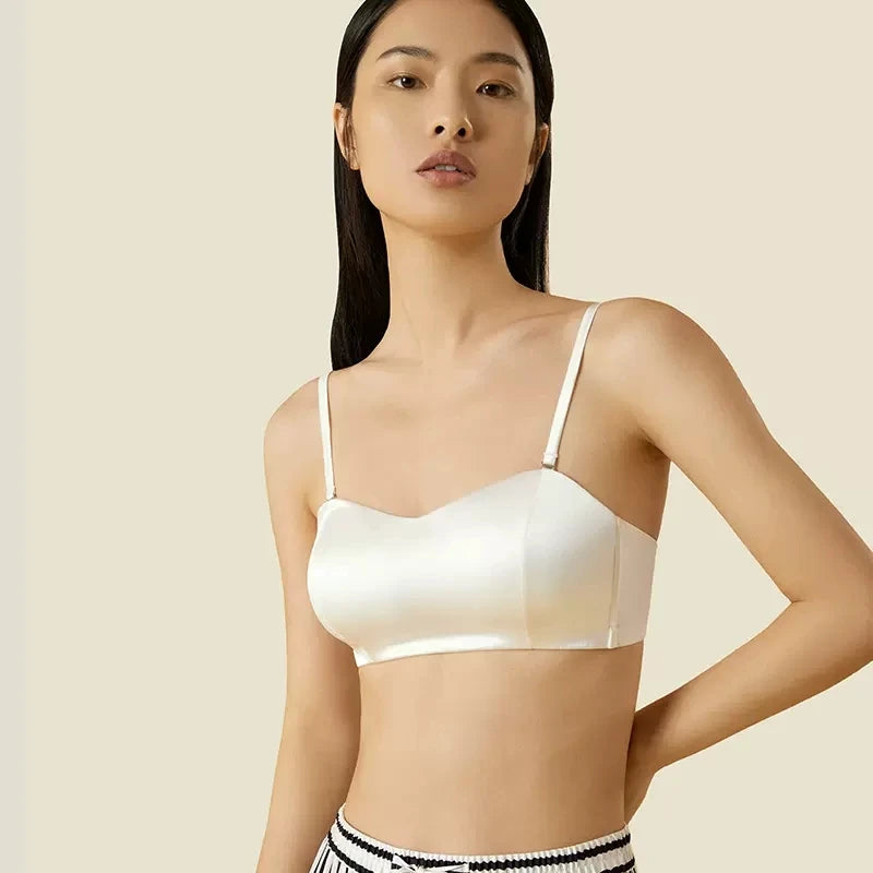 BirdTree Silk Lining Wire Free Soft Bra, Women Satin Silky, Sexy Comfortable Underwear, 2025 Spring Summer New P42854QM