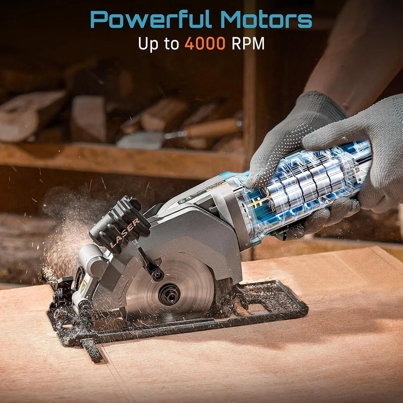 SEESII Mini Circular Saw 4.8A 4000RPM Corded Compact 4 - 1/2" with Laser 45° Bevel Cut and Dust extraction - View 2 | SAMAG