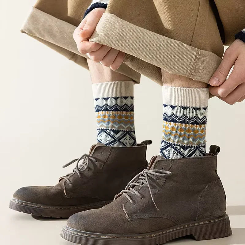 4 Pairs Man Short Socks Retro Bohemian Stripe Style | SAMAG