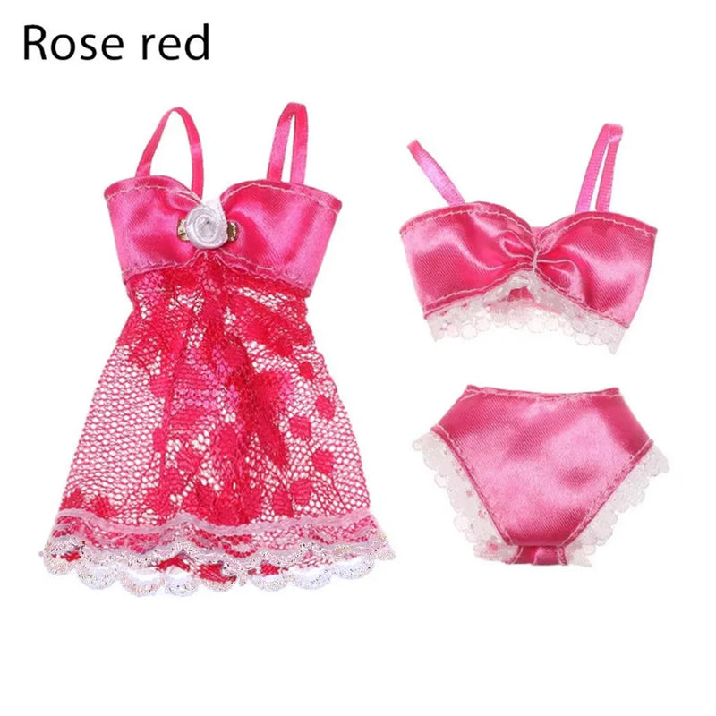 3Pcs/set Pajamas Colorful 3 In 1 Clothing Underwear Lingerie Bra Dress Lace Homewear Accessories Clothes for 1/6 Doll