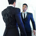 Sparkly Diamond Beaded Men Suit 3 Pieces Set Male Business Blazers Customized Groom Wedding Tuxedos Slim Gem trajes para hombre