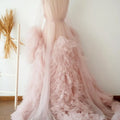Women's Dressing Gown Perspective Sheer Long Tulle Robe Puffy Pregnancy Maternity Dress for Baby Shower Nightgown Sleepwear