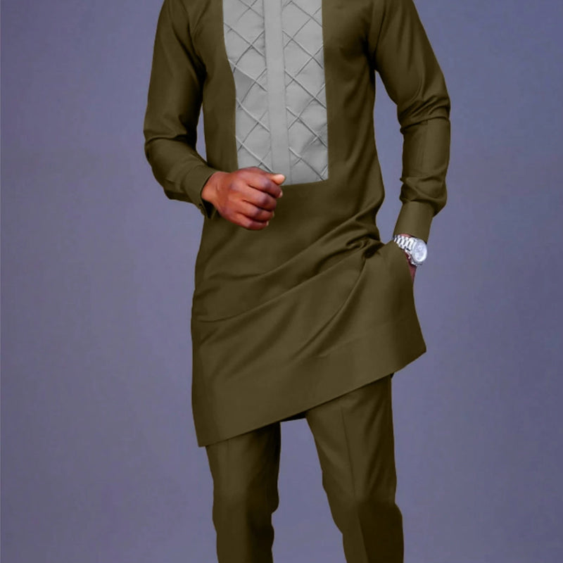 White Kaunda Suit Tuxedo Outfits Summer Short Sleeve Tops Pants with Pockets African Ethnic Casual Clothing Men Tuxedo 2PCS Suit